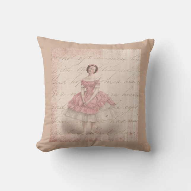 Almofada Vintage Ballerina Girl in a Pink Tutu (Frente)