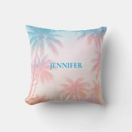 Almofada Vintage Beach Sunset Palm Trees Pastel            
