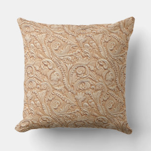 Almofada Vintage beige esculpido de couro ao ar livre