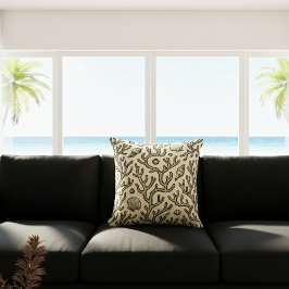 Almofada vintage beige hand drawn coral reef pattern