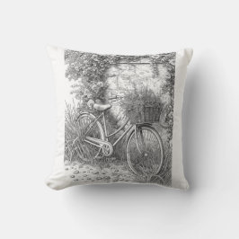 Almofada Vintage Bicycle & Garden Roses Ink Art Pillow