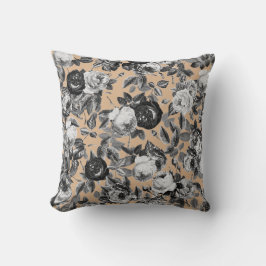Almofada Vintage Black and White Roses em Tan Floral