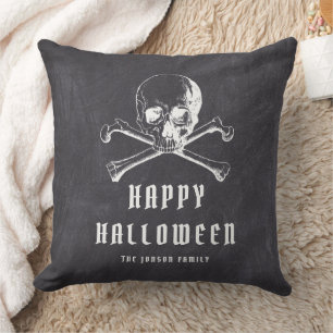 Almofada Vintage Black Pirate Skull & Bones Halloween