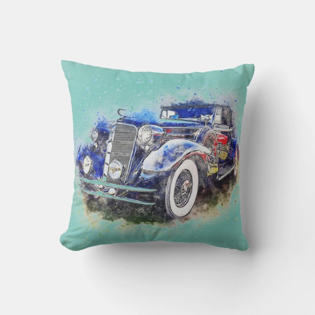 Almofada Vintage Blue Car (Frente)