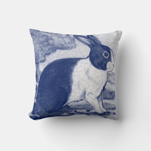 Almofada Vintage Blue Dutch Rabbit Dedham Delft Cottage (Frente)