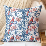 Almofada Vintage Blue e Red Chinoiserie Papagaio e Flor<br><div class="desc">Elevem a vossa decoração doméstica com o charmoso Travesseiro decorativo de Azul Vintage e Chinoiserie Vermelha e Azul Flor. Apresentando um papagaio vibrante empoleirado em meio a padrões florais complexos, este travesseiro decorativo combina o estilo clássico de chinoiserie com uma paleta colorida de azul e vermelho. Perfeito para adicionar uma...</div>