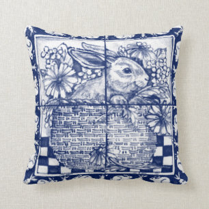 Almofada Vintage Blue Rabbit Floral Dedham Delft Cotage