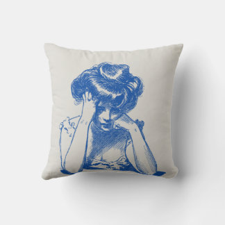 Almofada Vintage Blue Sketch de uma Mulher Pensada