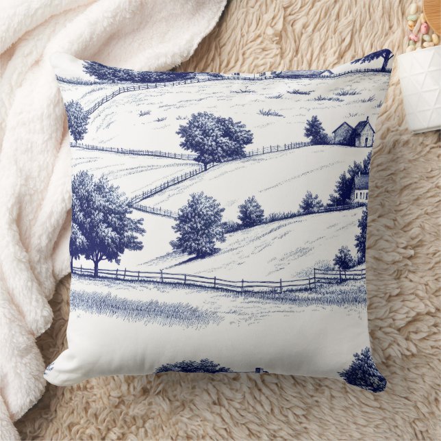 Almofada Vintage Blue Toile Landscape (6) (Cobertor)