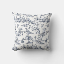 Vintage Blue Toile Throw Pillow | French Country P