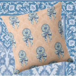 Almofada Vintage Blue White Chinoiserie Faded Peach Damask 