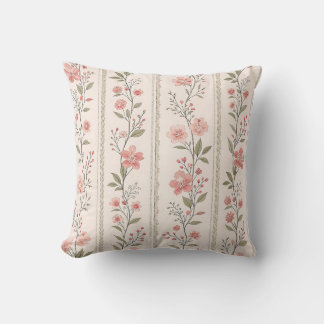 Almofada Vintage Blush Floral Stripe Throw Pillow – Cottage