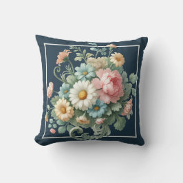 Almofada Vintage Botanical Floral Pastel on Dark Blue