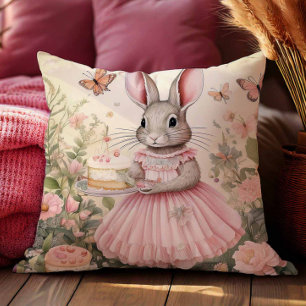 Almofada Vintage Bunny Rabbit Pink Ballerina Vestida Chá
