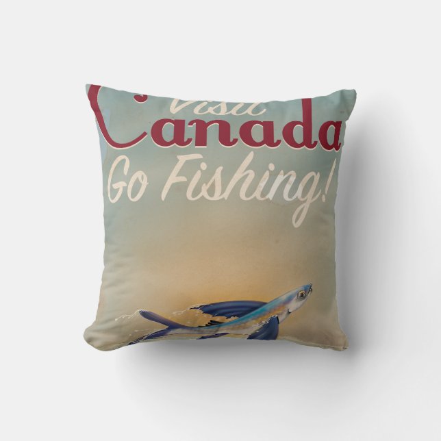 Almofada Vintage Canada poster de viagens de pesca (Frente)