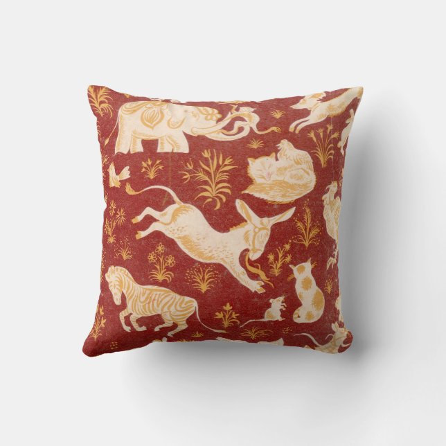 Almofada Vintage castanho, animais de arte (Verso)