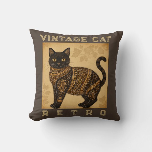 Almofada Vintage Cat, Antique Cat,and Motif  (Frente)
