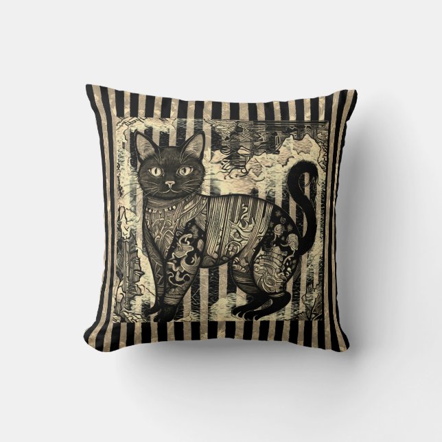 Almofada Vintage Cat Retro,Stripes Pattern  (Frente)