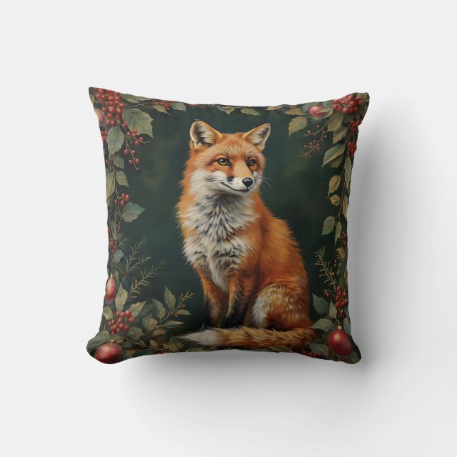 Almofada Vintage Christmas Fox with Botanical Accent (Frente)