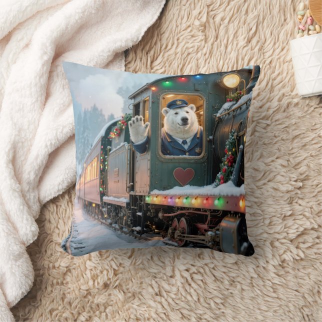 Almofada Vintage Christmas Train With Waving Polar Bear (Cobertor)