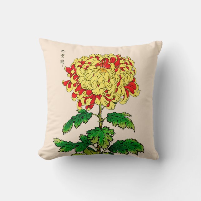 Almofada Vintage Chrysanthemum Japonês. Amarelo de mostarda (Frente)