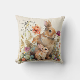 Almofada Vintage Coelho Aquoso Francês e Flores Thor