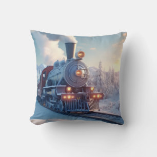 Almofada Vintage Comboio a Vapor Montanhas de inverno com n