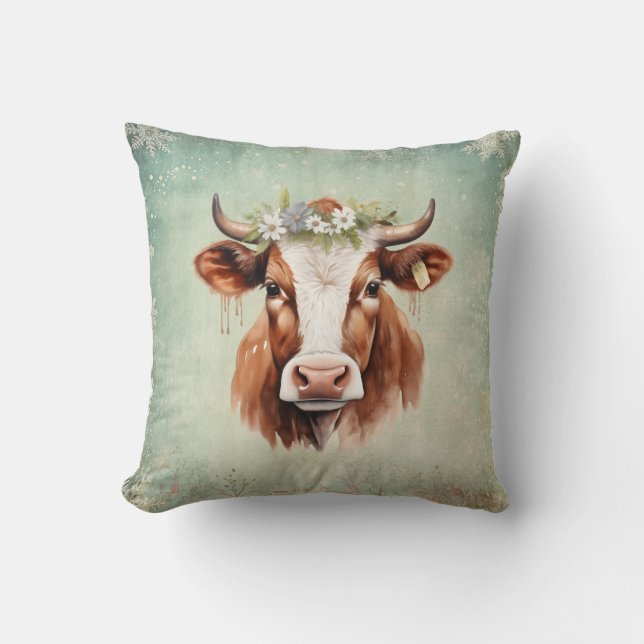 Almofada Vintage country Cow Christmas  (Frente)
