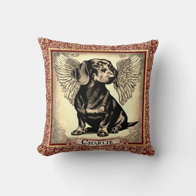 Almofada Vintage Dachshund Angel Personalizado (Frente)