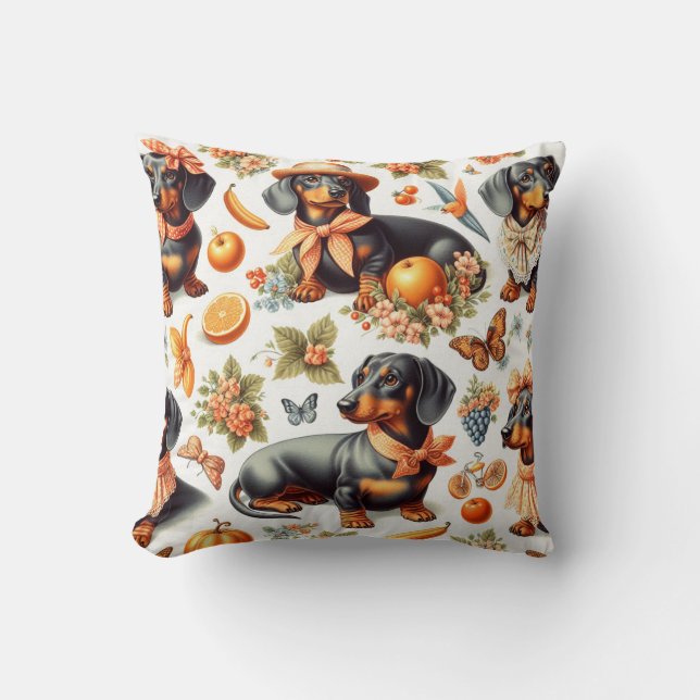 Almofada Vintage Dachshund Seamless (Frente)