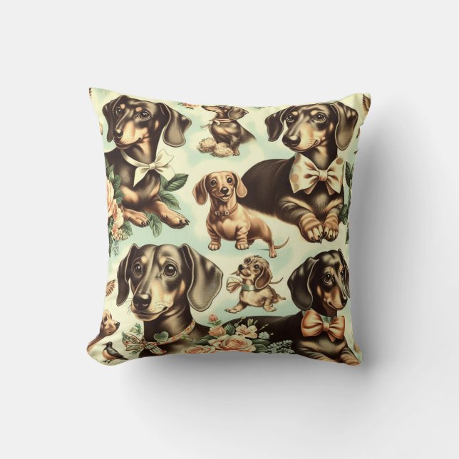Almofada Vintage Dachshund Seamless (Frente)