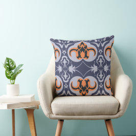 Almofada Vintage Damask - Padrão Elegante Laranja Azul