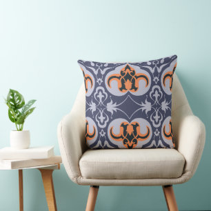 Almofada Vintage Damask - Padrão Elegante Laranja Azul