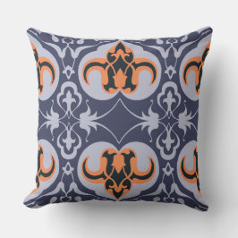 Almofada Vintage Damask - Padrão Elegante Laranja Azul
