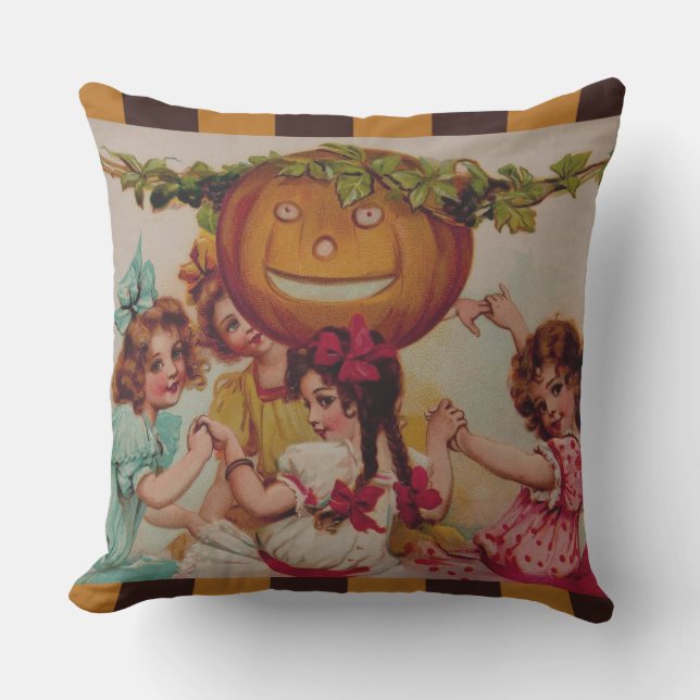 Almofada Vintage de Pumpkin do Partido das Halloween (Frente)