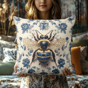 Almofada Vintage Delft Blue Dourado Honey Cottagecore