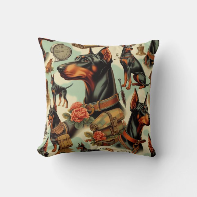 Almofada Vintage Doberman Seamless Painting (Frente)