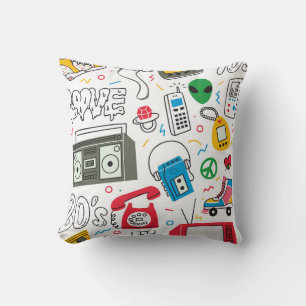 Almofada Vintage doodle s 90 com caixa de bum, televisão