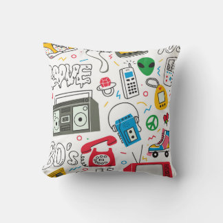Almofada Vintage doodle s 90 com caixa de bum, televisão