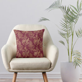 Almofada Vintage Dourada Maroon Floral Damask