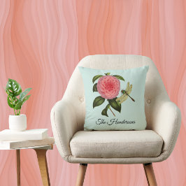 Almofada Vintage Dragon Fly Peony sobre Monograma Verde de