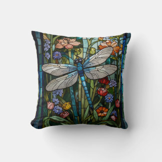 Almofada Vintage Dragonfly art vidro botânico floral