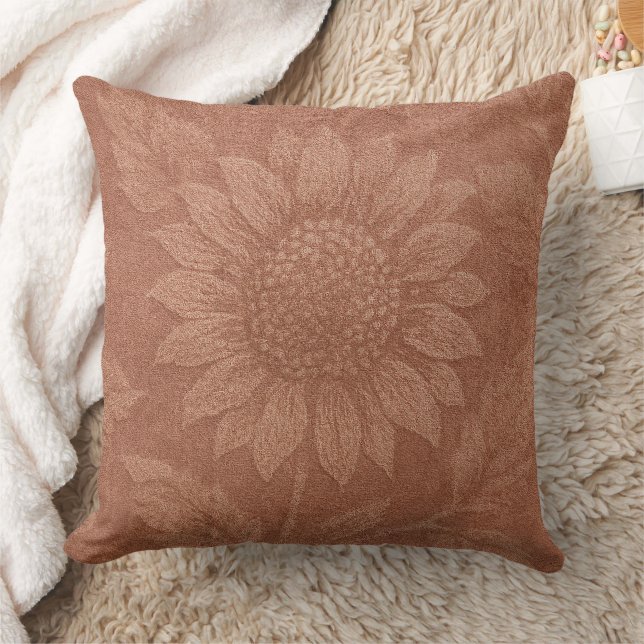 Almofada Vintage Dusty Rose Velvet Sunflower Throw Pillow (Cobertor)