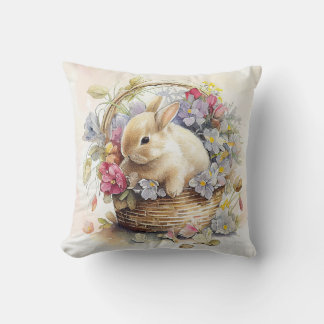 Almofada Vintage Easter Bunny no cesto com flores