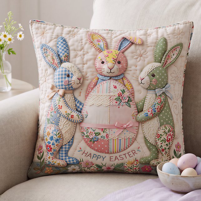 Almofada Vintage Easter Bunny Quilted Style Print (Criador carregado)