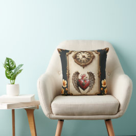 Almofada Vintage elegance: an elegant clock and heart.