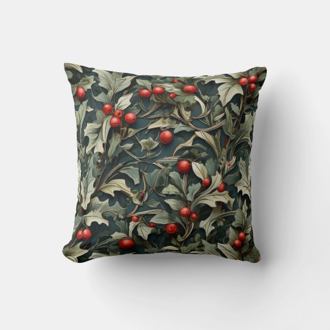 Almofada Vintage English Holly berry botanical  (Frente)