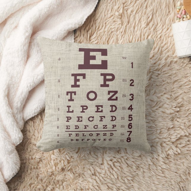 Almofada Vintage Eye Chart em Burlap (Cobertor)