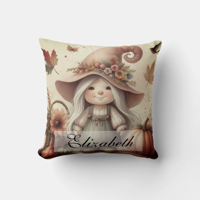 Almofada Vintage Fall Gnomos com folhas de outono (Frente)