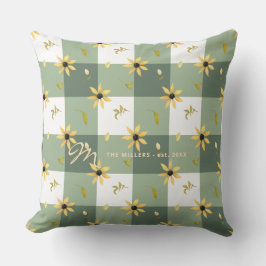 Almofada Vintage farm house floral sage green buffalo check